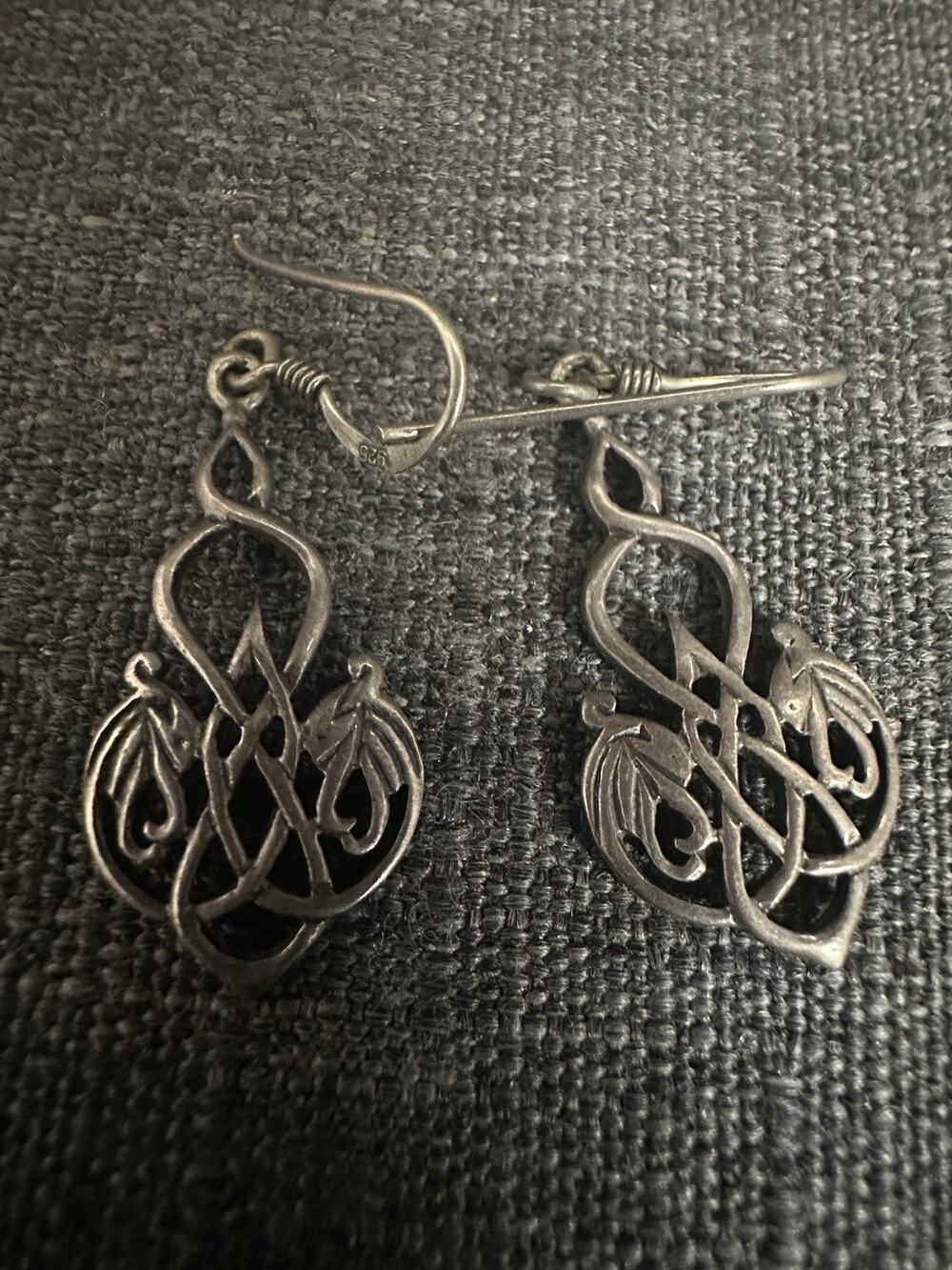 925 Sterling Silver Celtic Style Openwork Dangle Earrings